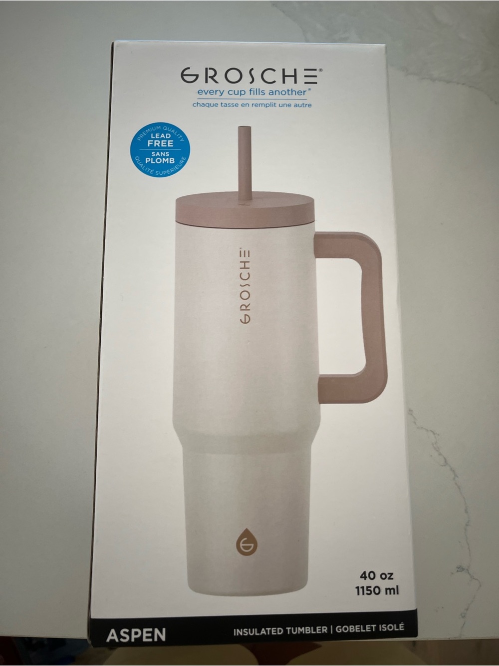 Grosche Aspen Insulated Tumbler with Handle - Cream & Tan